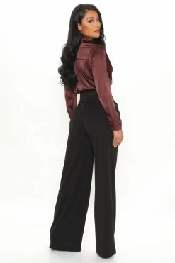 Fashion Nova Bossing It Wide Leg Pant 33 - Black Pants