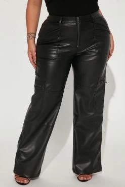 Fashion Nova Pants Studio City Straight Leg Faux Leather Pant - Black
