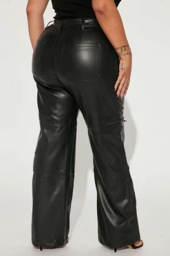Fashion Nova Pants Studio City Straight Leg Faux Leather Pant - Black