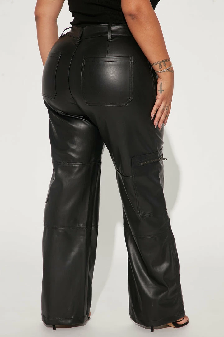 Fashion Nova Pants Studio City Straight Leg Faux Leather Pant - Black