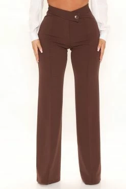 Fashion Nova Call It Even Wide Leg Dress Pants - Chocolate