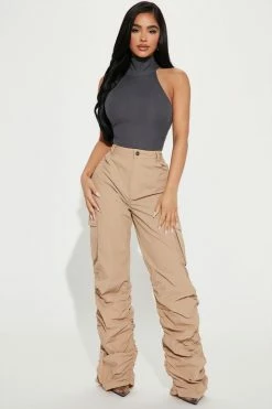 Fashion Nova Echo Park Cargo Stacked Pant - Khaki