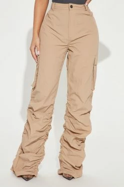 Fashion Nova Echo Park Cargo Stacked Pant - Khaki