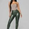 Fashion Nova Faux Leather Tummy Tuck Leggings - Hunter Green
