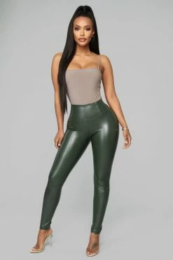 Fashion Nova Faux Leather Tummy Tuck Leggings - Hunter Green
