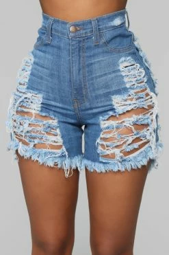 Fashion Nova Yes Now Distressed Bermuda Shorts - Medium Blue Wash
