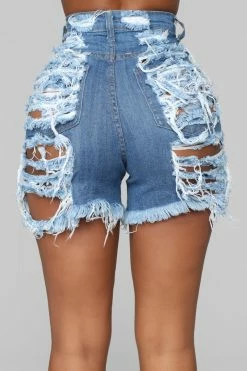 Fashion Nova Yes Now Distressed Bermuda Shorts - Medium Blue Wash
