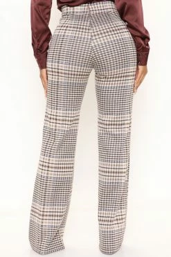 Fashion Nova Victoria High Waisted Dress Pant Mixed Plaid 35 - Brown Combo
