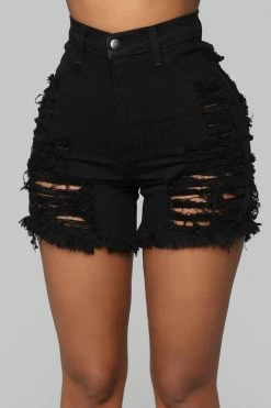 Fashion Nova Yes Now Distressed Bermuda Shorts - Black