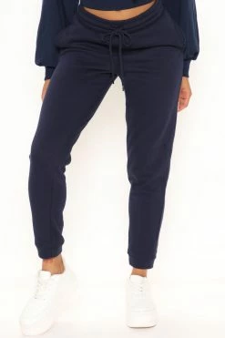 Fashion Nova Unbothered Fleece Jogger - Navy Pants