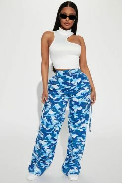Fashion Nova Hide And Seek Camo Cargo Pants - Royal/combo