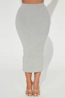 Fashion Nova Miley Snatched Midi Skirt - Heather Grey