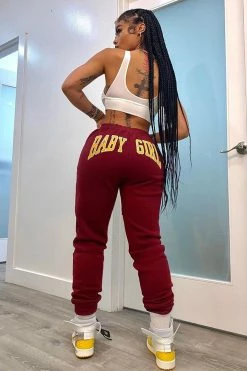 Fashion Nova Baby Girl Sweatpants - Burgundy