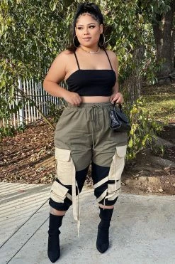 Fashion Nova Block It Out Cargo Joggers - Olive/Combo
