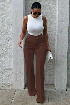 Fashion Nova Call It Even Wide Leg Dress Pants - Chocolate