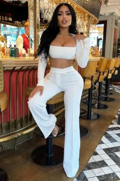 Fashion Nova Call It Even Wide Leg Dress Pants - White
