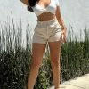 Coupon ❤️ Fashion Nova Cameryn Paperbag Waist Denim Shorts - Khaki 🥰 1 Fashion Nova Cameryn Paperbag Waist Denim Shorts - Khaki