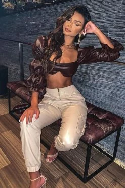 Fashion Nova Pants Can't Let Go PU Jogger Pant - Khaki