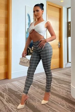 Fashion Nova Checking In Plaid Pants - Grey/combo