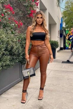 Fashion Nova Double Dare Faux Leather Pants - Camel
