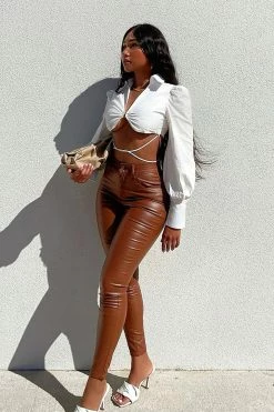 Fashion Nova Double Dare Faux Leather Pants - Camel