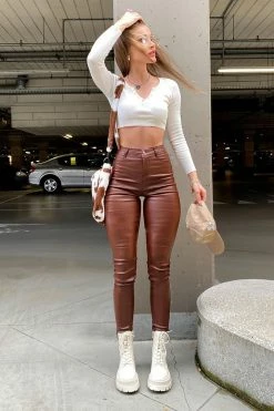 Fashion Nova Sammie High Rise Pants - Cognac