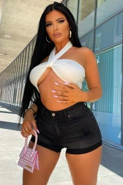 Fashion Nova Easy Livin' Cuffed Denim Shorts - Black