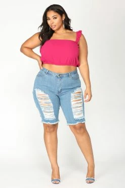 Fashion Nova Wave Crasher Bermuda Shorts - Medium Blue Wash