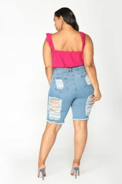 Fashion Nova Wave Crasher Bermuda Shorts - Medium Blue Wash