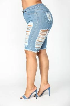 Fashion Nova Wave Crasher Bermuda Shorts - Medium Blue Wash