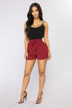 Fashion Nova Rosie Tie Waist Shorts - Burgundy