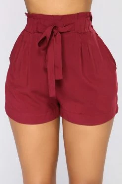 Fashion Nova Rosie Tie Waist Shorts - Burgundy