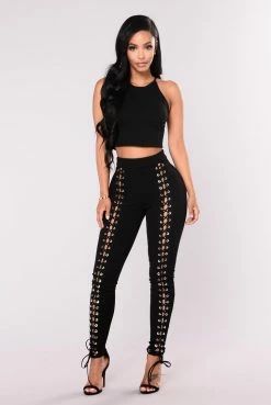 Fashion Nova X's And O's Lace Up Pants - Black
