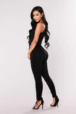 Fashion Nova X's And O's Lace Up Pants - Black