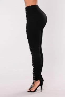 Fashion Nova X's And O's Lace Up Pants - Black