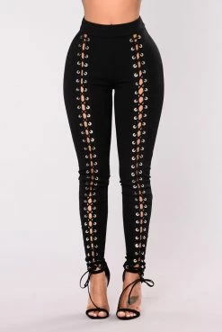 Fashion Nova X's And O's Lace Up Pants - Black