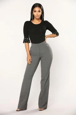 Fashion Nova Tasha Dressy High Rise Pants - Charcoal