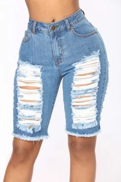 Fashion Nova Wave Crasher Bermuda Shorts - Medium Blue Wash