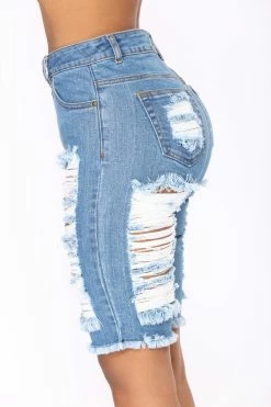 Fashion Nova Wave Crasher Bermuda Shorts - Medium Blue Wash