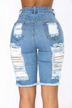 Fashion Nova Wave Crasher Bermuda Shorts - Medium Blue Wash