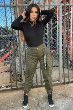 Fashion Nova Pants Good Vibes Cargo Jogger - Olive