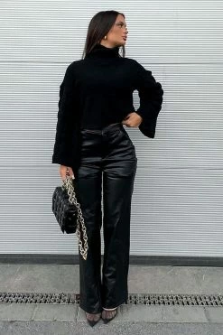 Fashion Nova Julia Faux Leather Trouser Pant - Black Pants