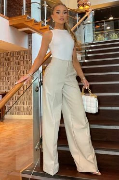 Fashion Nova Julia Faux Leather Wide Leg Pant - Cream