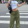 Fashion Nova Out Of Your League Wide Leg Cargo Parachute Pant 32 - Olive