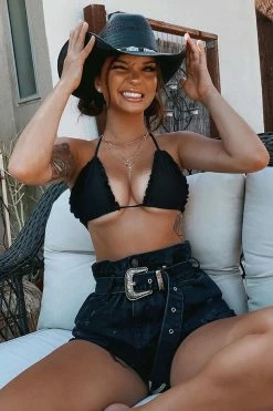 Fashion Nova Palm Springs Belted Denim Shorts - Black