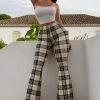 Fashion Nova Pants Plaid High Rise Flare Pant - Ivory/combo