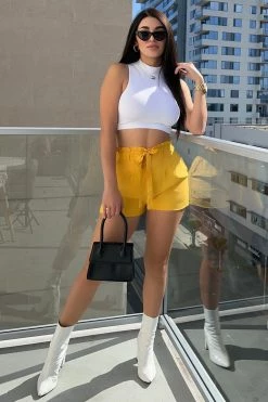 Fashion Nova Rosie Tie Waist Shorts - Mustard