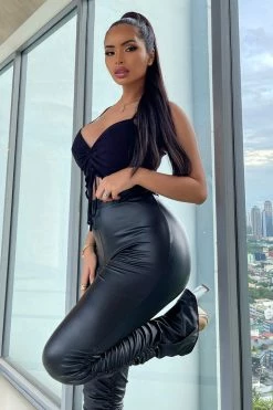 Fashion Nova Serves You Tight Faux Leather Stacked Pant - Black