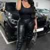 Fashion Nova Serves You Tight Faux Leather Stacked Pant - Black