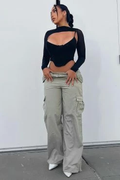 Fashion Nova Pants Step It Up Cargo Parachute Jogger - Sage